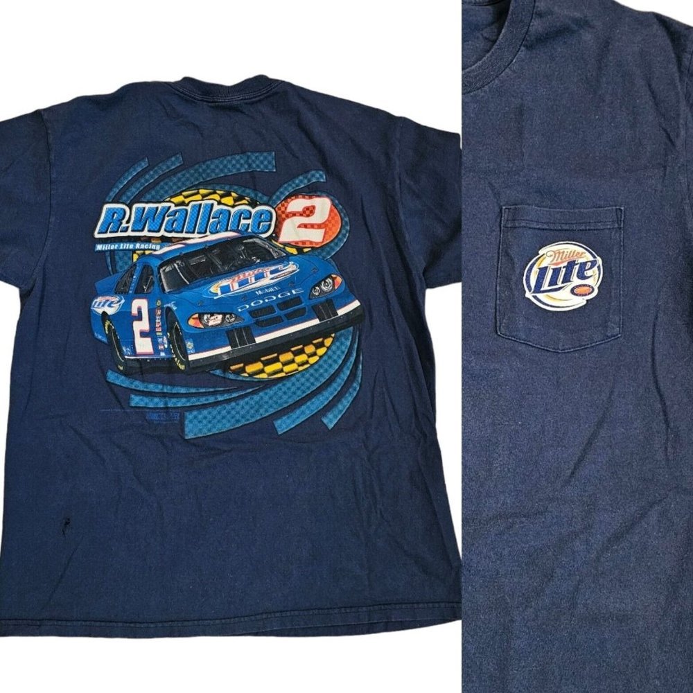 90s Large Rusty Wallace Nascar Blue Faded Racing Tshir Miller Lite Racing 2 Flaw - Picture 10 of 10